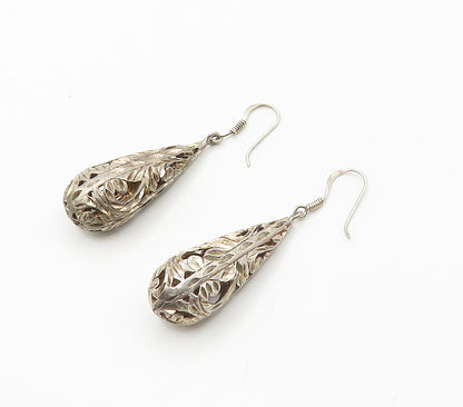 925 Sterling Silver  Vintage Diamond Cut Floral Swirl Dangle Earrings  EG7821