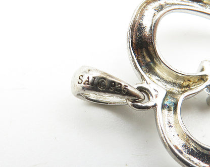 925 Sterling Silver  Vintage Sparkling Topaz Open Love Heart Pendant  PT8359
