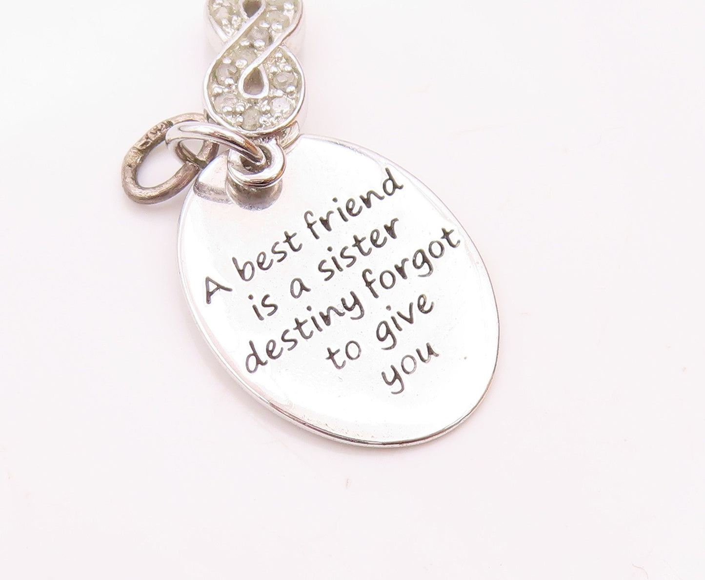 925 Silver  Vintage Genuine Diamonds Infinity Best Friends Pendant  PT16262