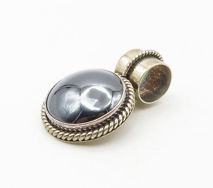 MEXICO 925 Silver  Vintage Cabochon Cut Hematite Twist Slide Pendant  PT13163