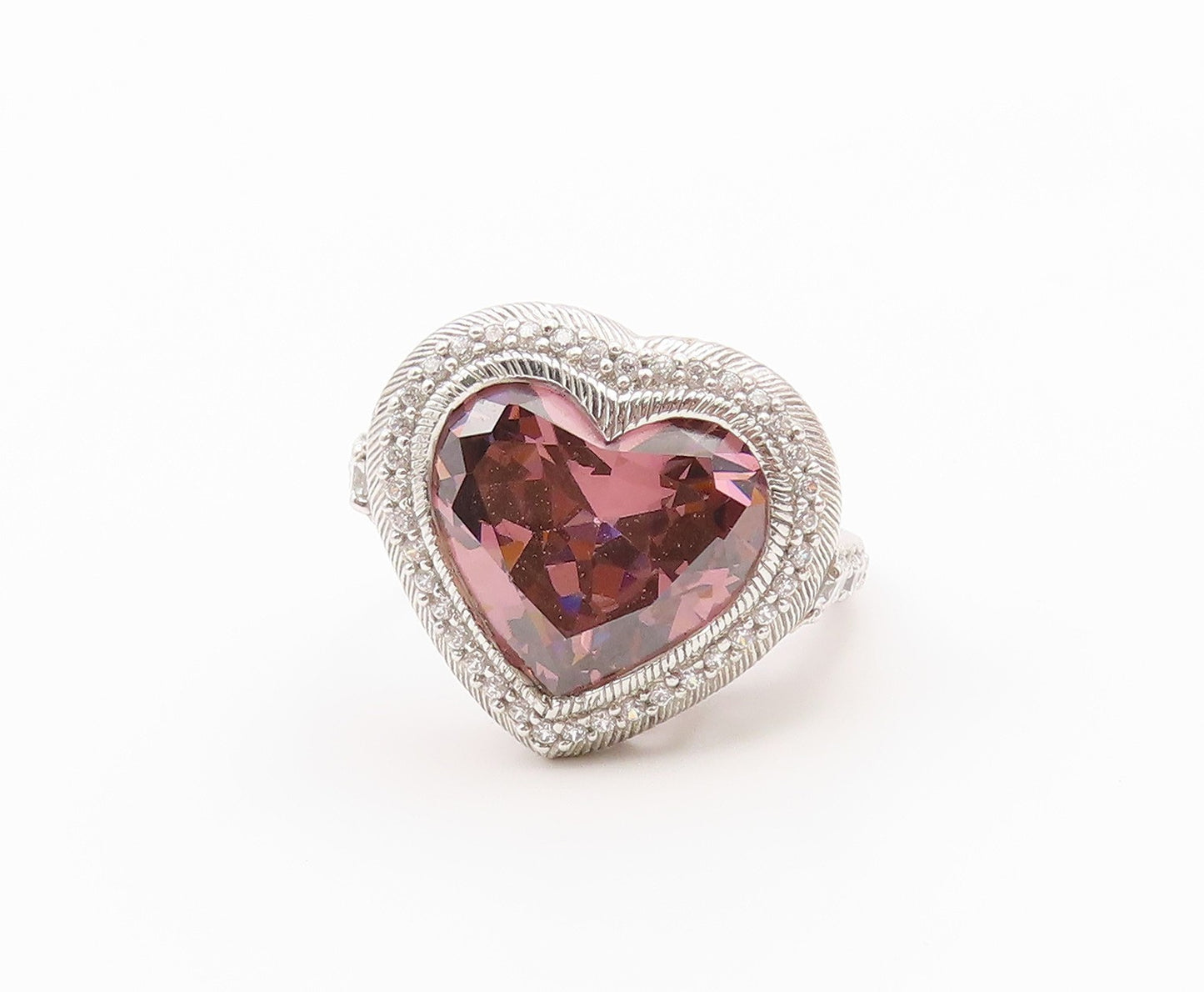 925 Sterling Silver Vintage Ring JUDITH RIPKA Pink CZ Love Heart  Sz 11  RG36588