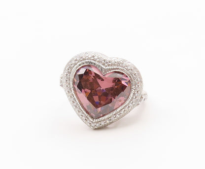 925 Sterling Silver Vintage Ring JUDITH RIPKA Pink CZ Love Heart  Sz 11  RG36588