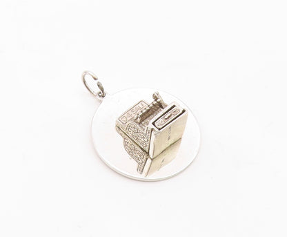 925 Sterling Silver  Vintage Shiny Cash Register Drop Pendant (OPENS)  PT7406
