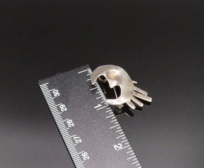 925 Sterling Silver  Vintage Modernist Crescent Moon Face Brooch Pin  BP9625