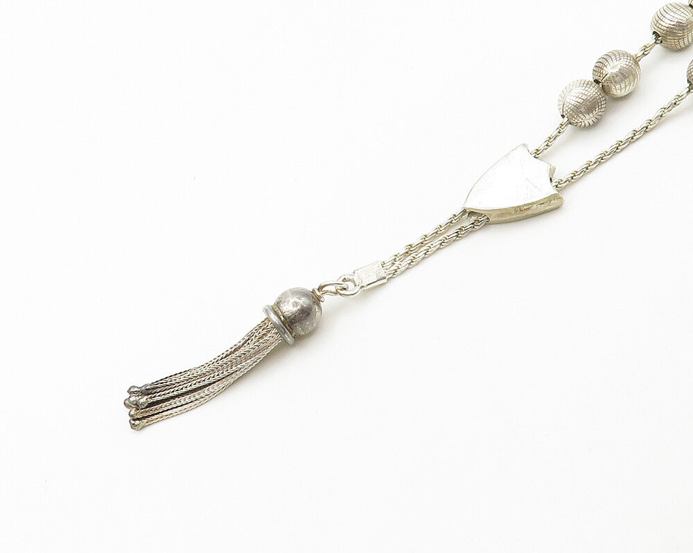 925 Sterling Silver  Vintage Shiny Tassel Ends Etched Prayer Beads  TR2492