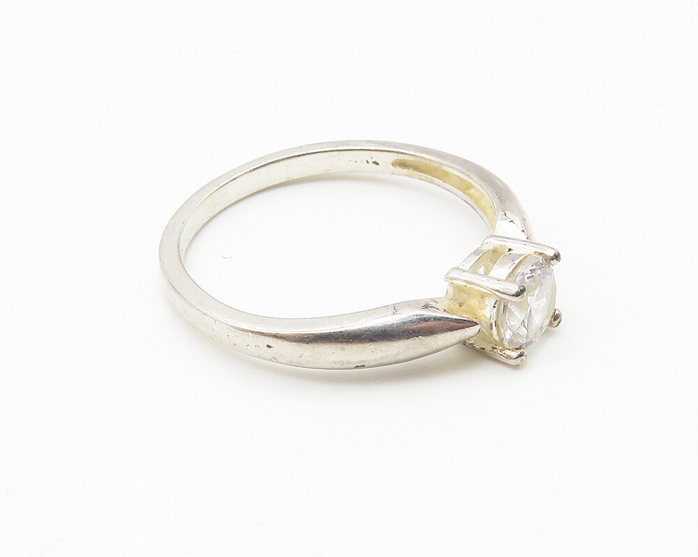 925 Sterling Silver  Prong Set Cubic Zirconia Solitaire Ring Sz 7  RG10269