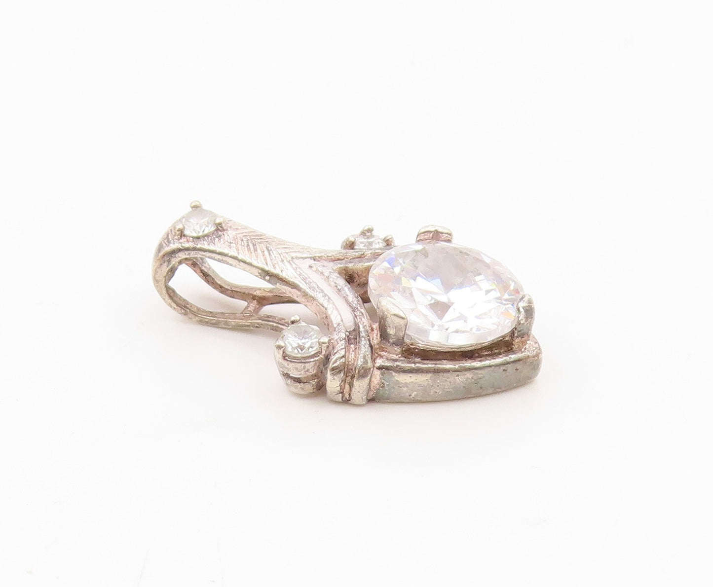 925 Sterling Silver  Vintage Sparkling Cubic Zirconia Pendant  PT19957