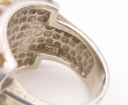 925 Sterling Silver Vintage Ring Mother Of Pearl Inlay Dome Band Sz 4.5 RG35115