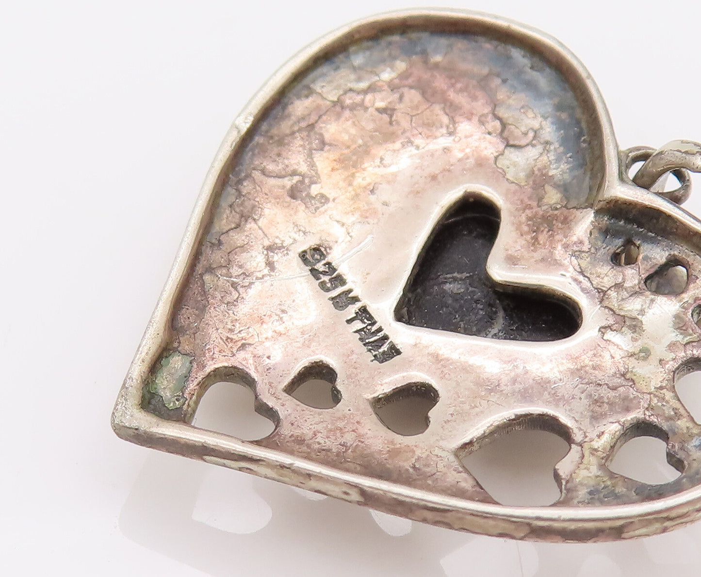 925 Sterling Silver  Vintage Love Heart with Heart cutout Onyx Pendant PT22112