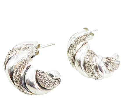 925 Sterling Silver  Vintage Textured Hollow Twist Curve Drop Earrings  EG4196
