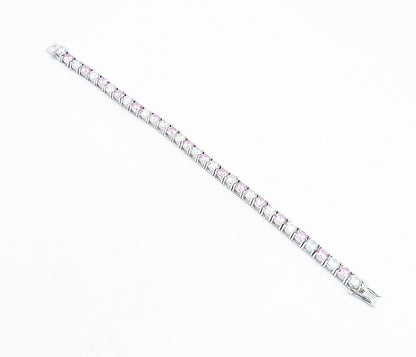 925 Sterling Silver   Pink & White Cubic Zirconia Tennis Bracelet  BT3233