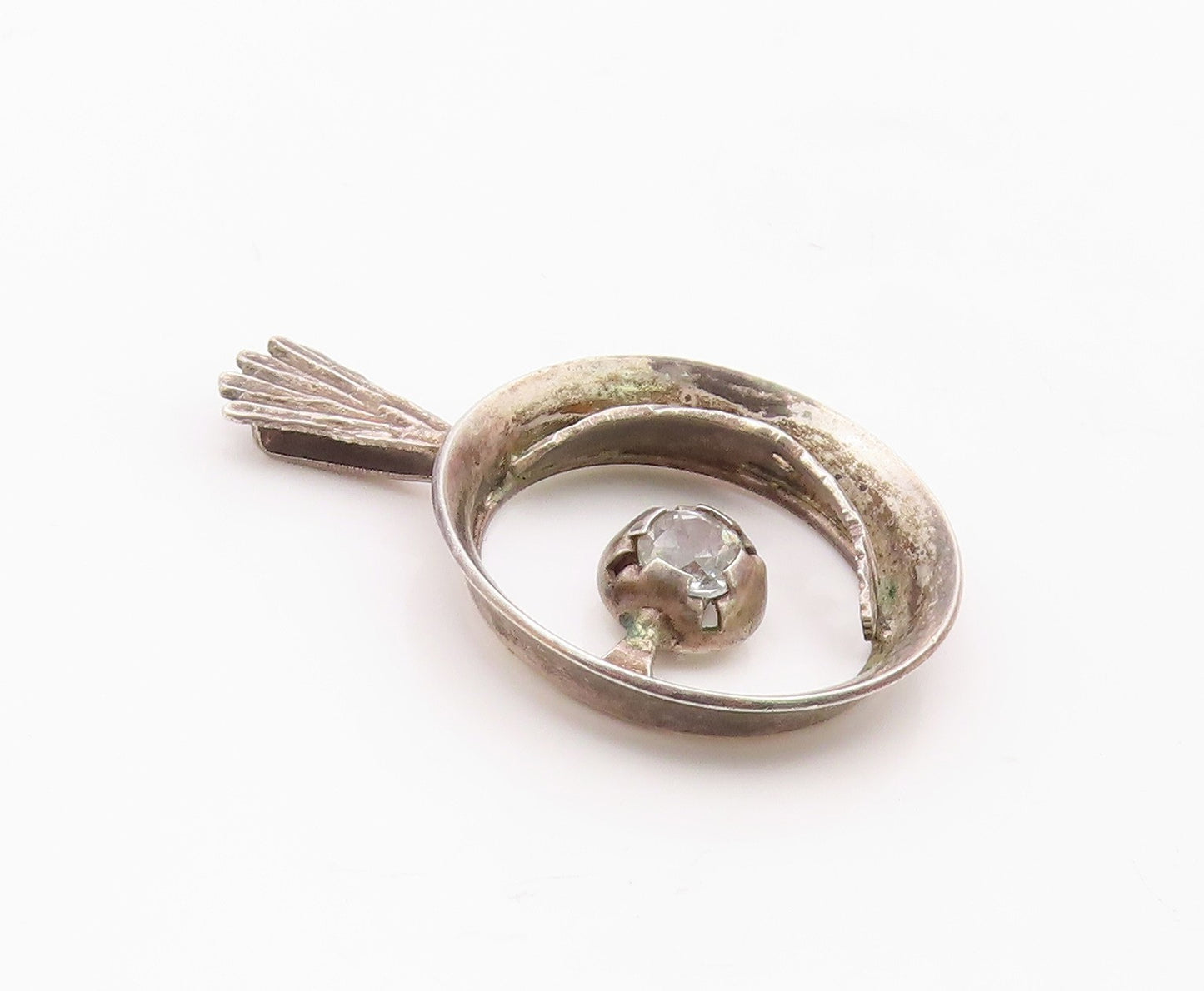 EUROPEAN 925 Sterling Silver  Vintage Topaz Open Circle Pendant  PT19561