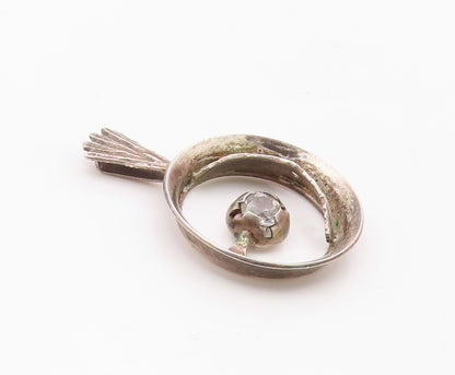 EUROPEAN 925 Sterling Silver  Vintage Topaz Open Circle Pendant  PT19561