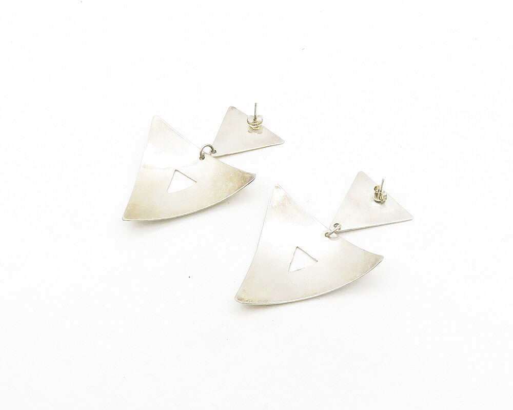 925 Sterling Silver  Vintage Shiny Open Triangle Dangle Earrings  EG9529