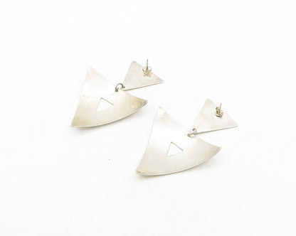 925 Sterling Silver  Vintage Shiny Open Triangle Dangle Earrings  EG9529
