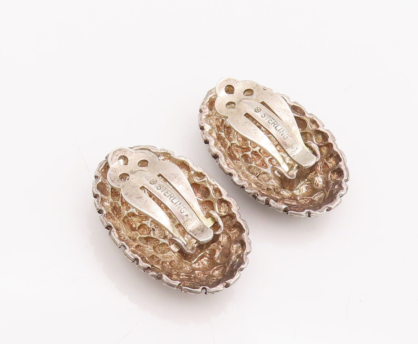 925 Sterling Silver Vintage Earrings Oval Domed Dented Scrapped Effect  EG13039