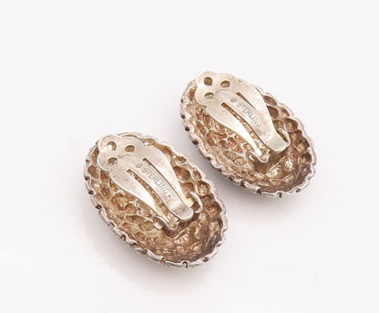 925 Sterling Silver Vintage Earrings Oval Domed Dented Scrapped Effect  EG13039