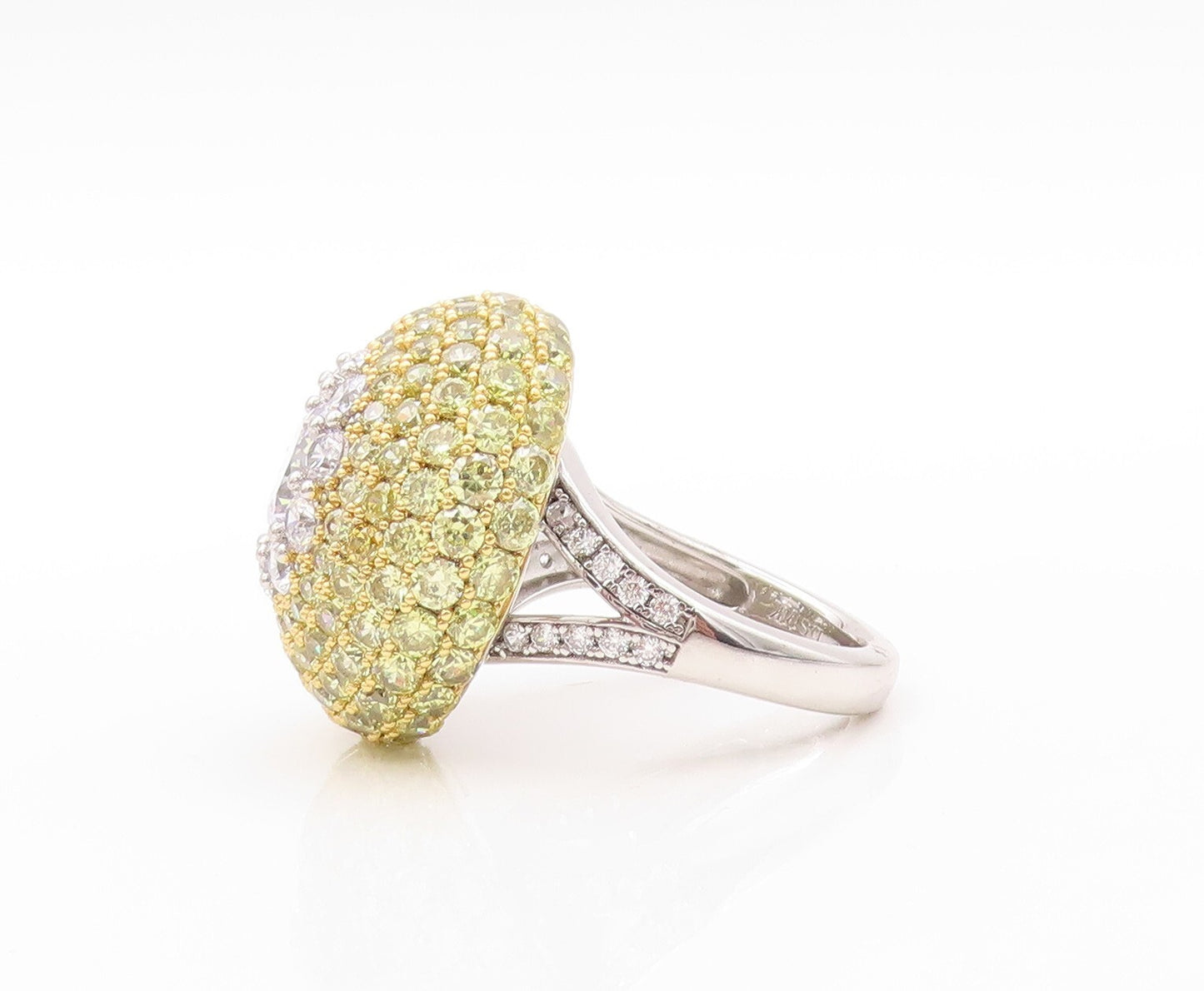 925 Sterling Silver Vintage Ring Designer Citrine & CZ Inlay Dome Sz 7.5 RG30815