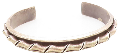 MEXICO 925 Sterling Silver  Vintage Dark Tone Twist Oval Cuff Bracelet  BT1953
