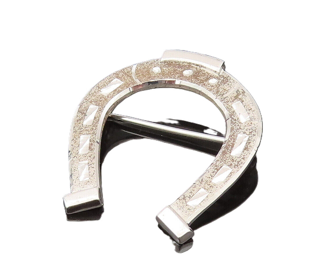 925 Silver  Vintage Polished Accent Good Luck Horseshoe Brooch Pin  BP10201