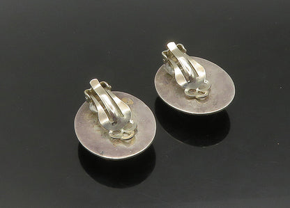 MEXICO 925 Silver   Vintage Black Onyx Shiny Oval Non Pierce Earrings  EG11316