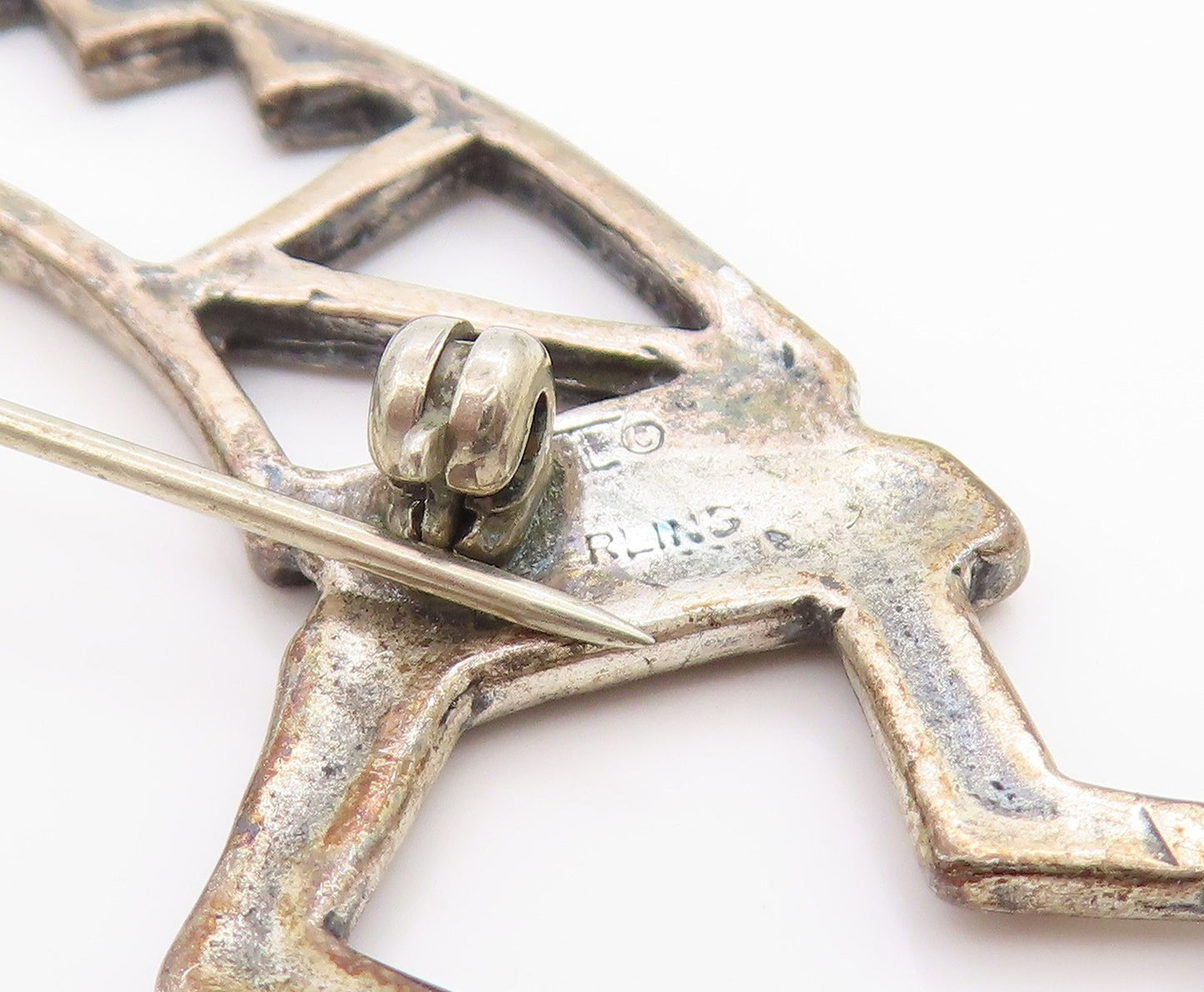 925 Sterling Silver Vintage Brooch Pin SOUTHWESTRN Flute Player Outline  BP12175
