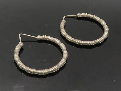 925 Sterling Silver  Vintage Shiny Hollow Bamboo Hoop Earrings EG11537