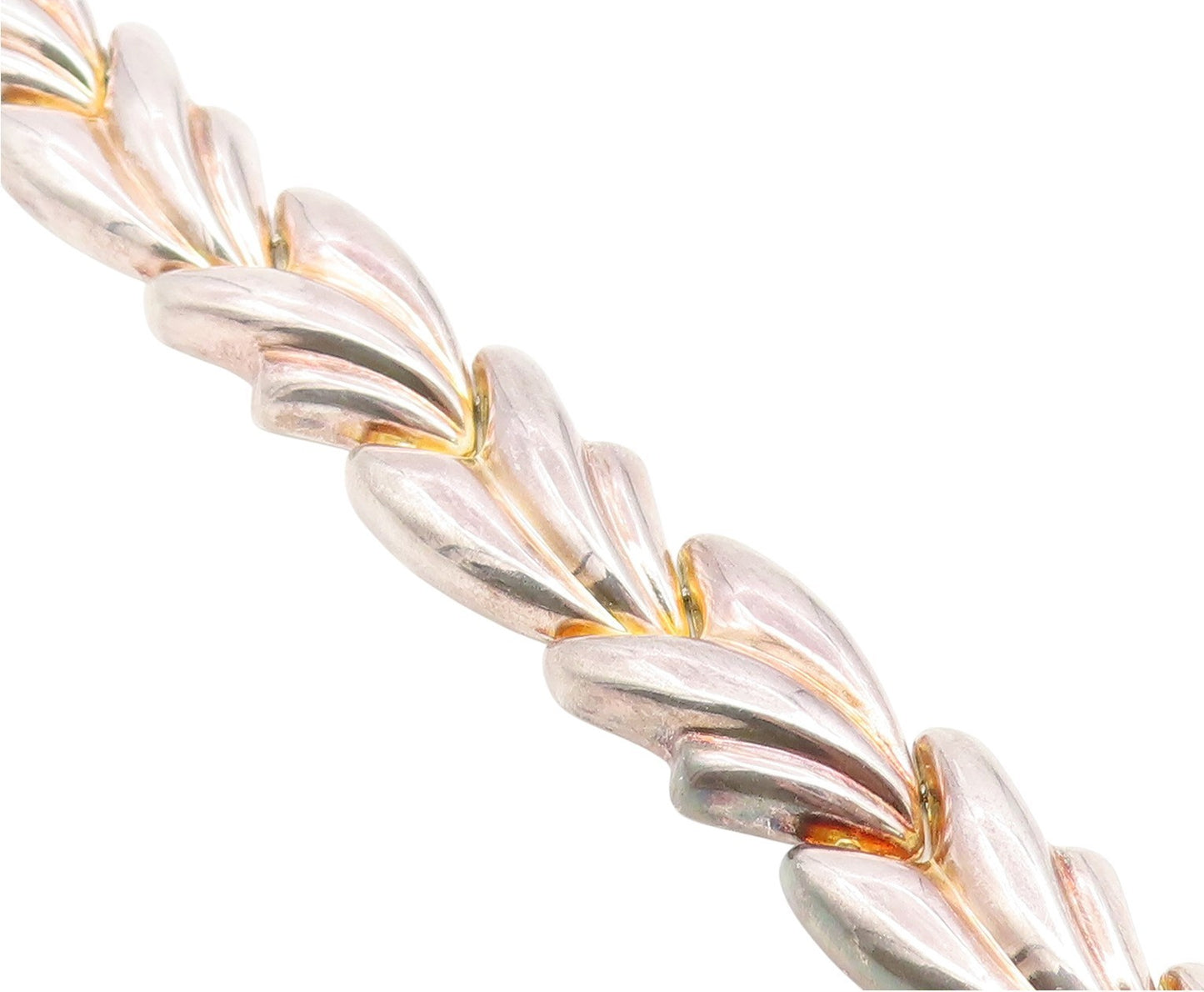925 Sterling Silver Vintage Bracelet MILOR ITALY Classic Puffy Leaf Link BT11923