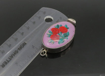 925 Sterling Silver  Vintage Enamel Floral Art Oval Trinket  TR3123