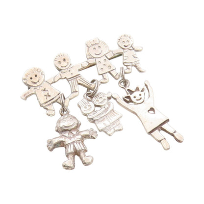 925 Sterling Silver Vintage Brooch Cutout Happy Children Playing  BP11521