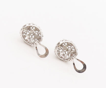 925 Sterling Silver Vintage Earrings Domed Spikey Carved CZ Flower  EG13001