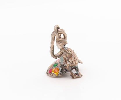 925 Sterling Silver Vintage Pendant Enameled 3D Carved Peacock Charm  PT24426