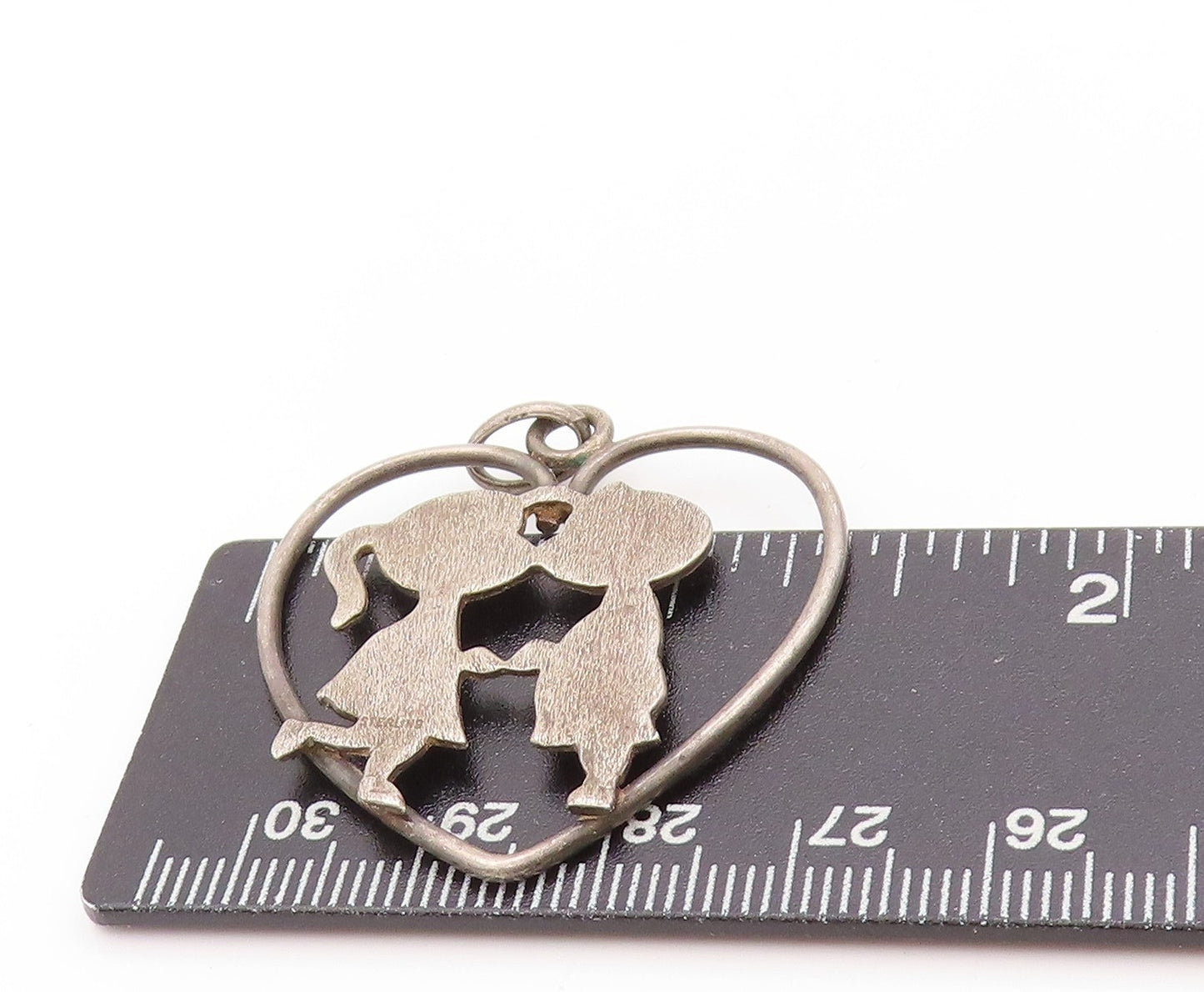 925 Sterling Silver Vintage Pendant Childhood Kissing Lovers Cut Heart  PT24224