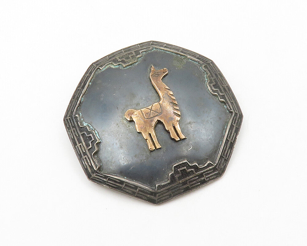925 Silver & 18K GOLD  Vintage 2 Tone Alpaca Animal Motif Brooch Pin  BP5237