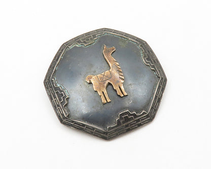 925 Silver & 18K GOLD  Vintage 2 Tone Alpaca Animal Motif Brooch Pin  BP5237