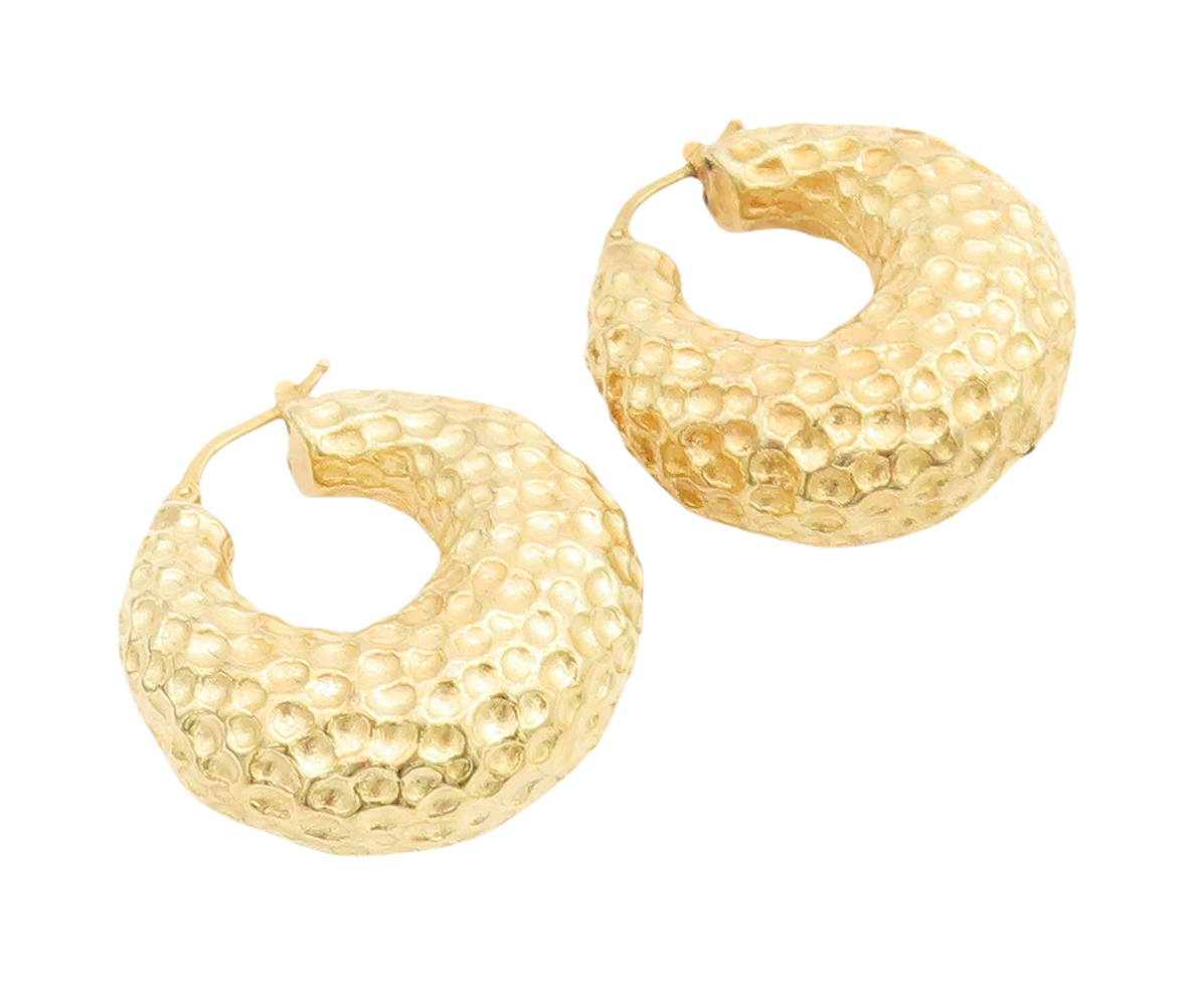 925 Sterling Silver Vintage Earrings Gold Plated Puffed Dented Hoops  EG13219