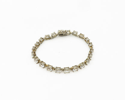 925 Sterling Silver   Vintage Prong Set White Topaz Tennis Bracelet  BT7649