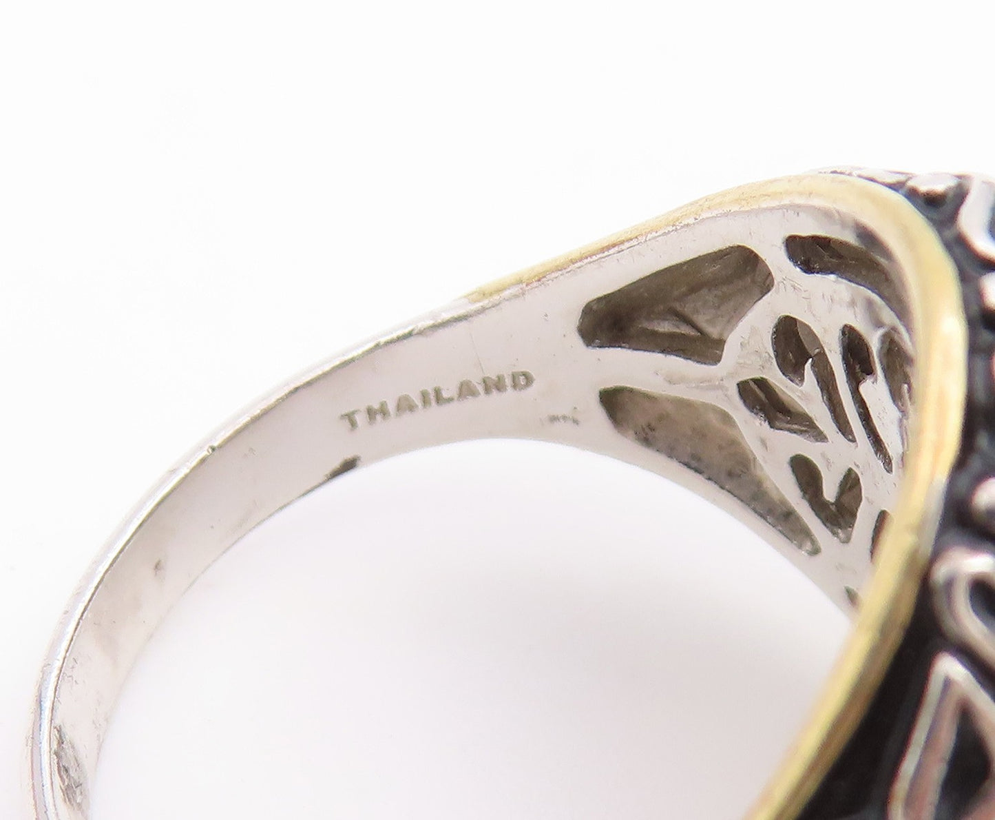 925 Sterling Silver Vintage Ring Two Tone Onyx Statement Band  Sz 7  RG36727