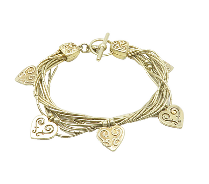 SHUBE 925 Sterling Silver Vintage Love Heart Multi Strand Chain Bracelet BT6004