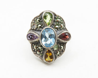 925 Silver Vintage Amethyst Peridot & Multi Stone Cocktail Ring Sz 5 RG13907