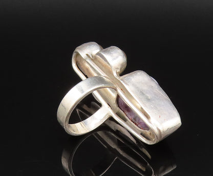 925 Silver  Vintage Mother Of Pearl & Charoite Full Finger Ring Sz 9  RG26054
