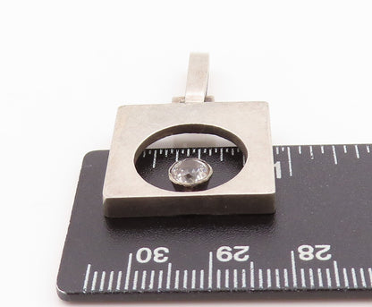 925 Sterling Silver Vintage Pendant Square With Cutout Circle & CZ  PT24408