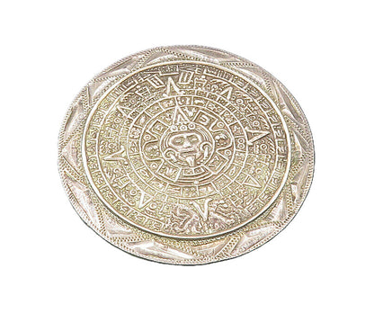 925 Sterling Silver  Vintage Mayan Aztec Sun Calendar Shiny Brooch Pin  BP8386
