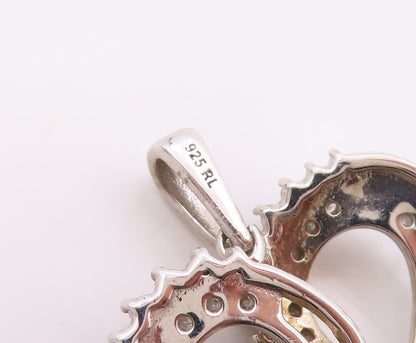 925 Sterling Silver Vintage Pendant Real Diamonds Love Heart Outline  PT26227