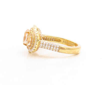 925 Sterling Silver Vintage Ring Gold Plated Designer 2 Tone CZ  Sz 7  RG30101