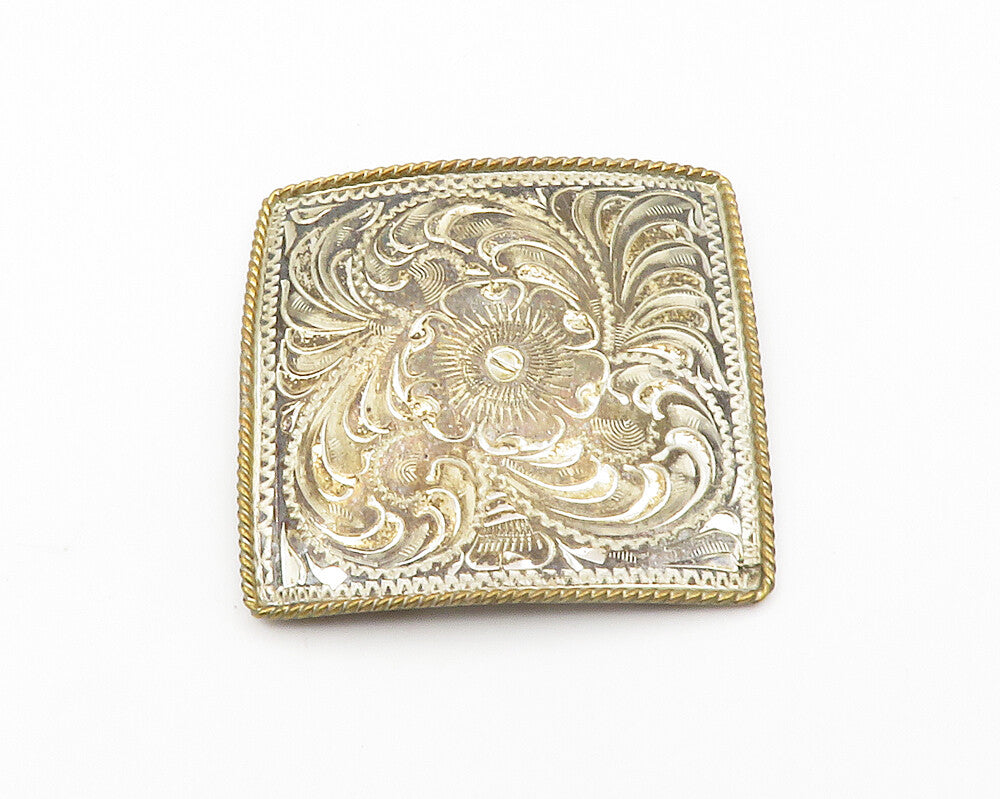 DESIGNER 925 Sterling Silver  Vintage Shiny Etched Floral Brooch Pin  BP5765