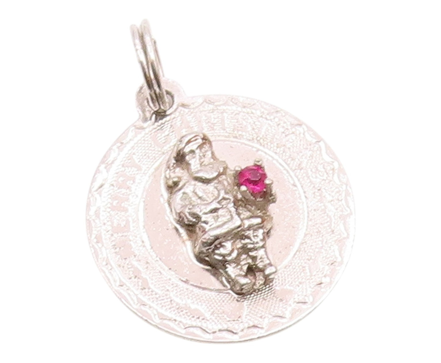 925 Sterling Silver  Vintage Pink Topaz Merry Christmas Pendant  PT18908
