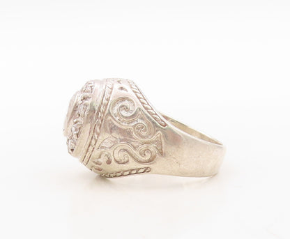 925 Sterling Silver Vintage Ring Antique Swirly Carved Topaz  Sz 9.5  RG31022