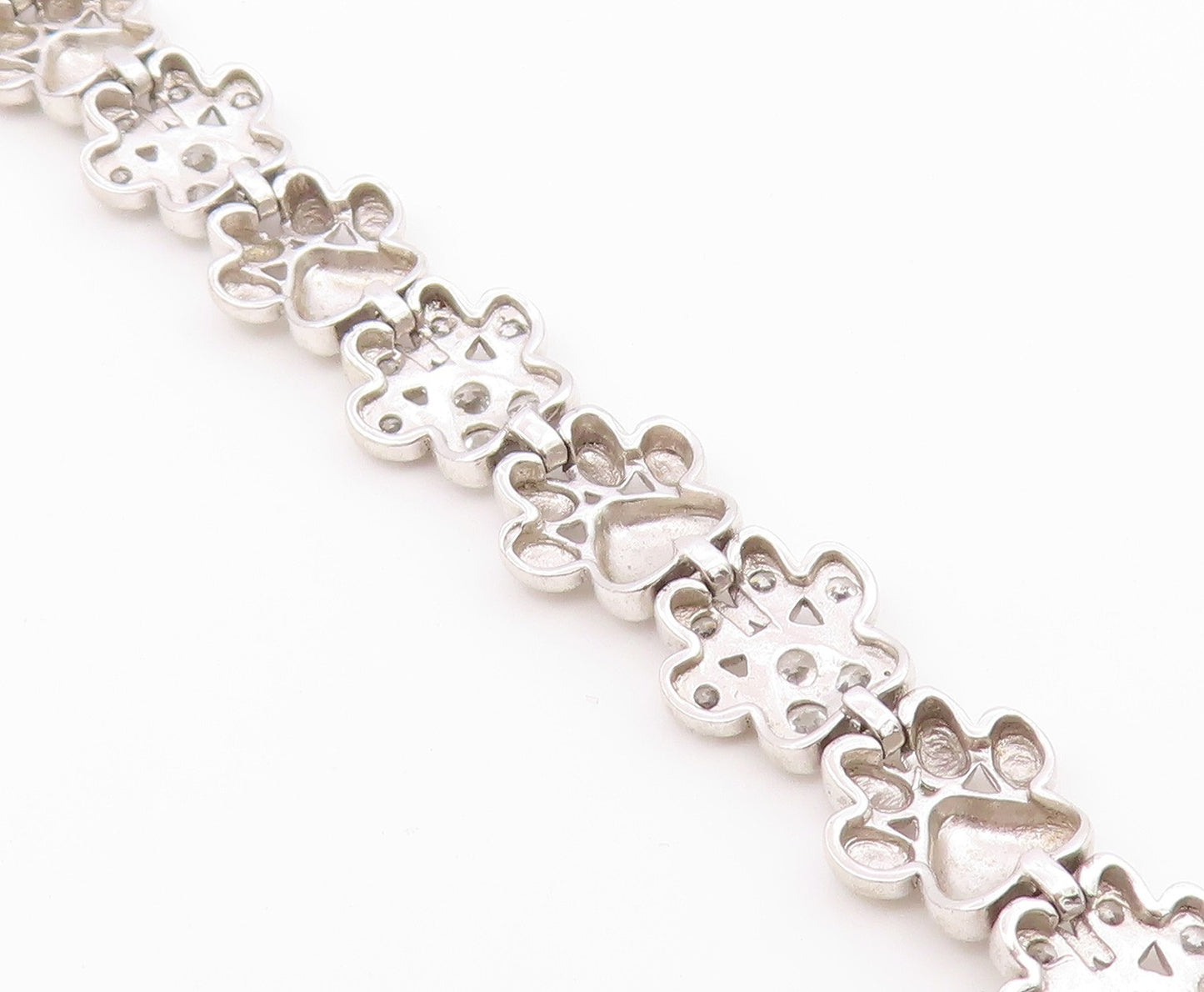 925 Sterling Silver Vintage Bracelet Topaz Paw Print & Heart Tennis Link BT12183