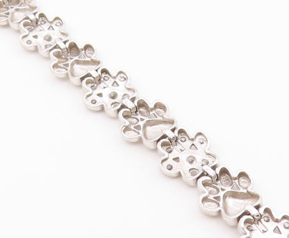 925 Sterling Silver Vintage Bracelet Topaz Paw Print & Heart Tennis Link BT12183